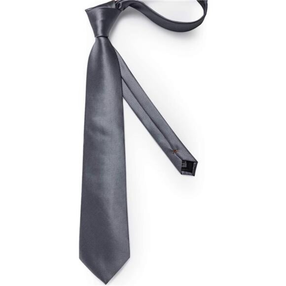 Mens Solid Color Tie & Pocket Square Set Woven Silk Plain Necktie & Handkerchief - Picture 3 of 6